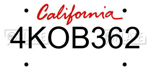 4KOB362 California License Plate