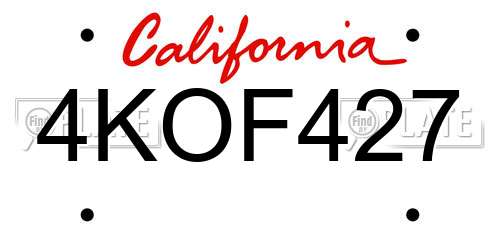 4KOF427 California License Plate