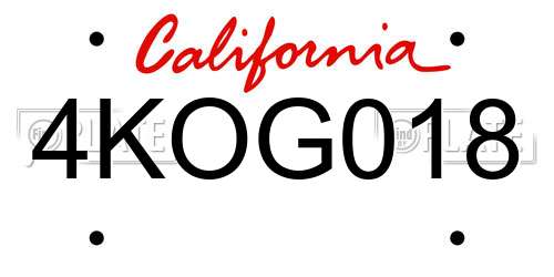 4KOG018 California License Plate
