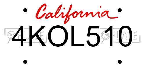 4KOL510 California License Plate