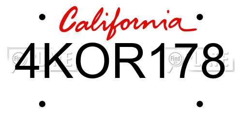 4KOR178 California License Plate