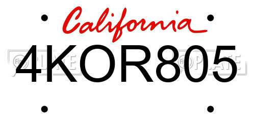 4KOR805 California License Plate