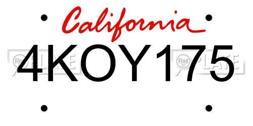 4KOY175 California License Plate