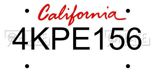 4KPE156 California License Plate