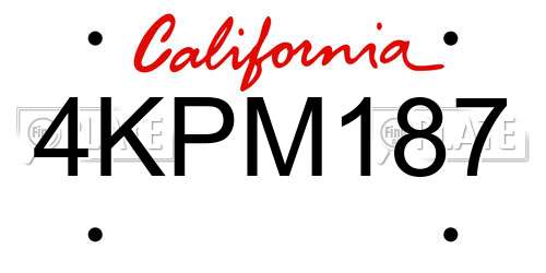 4KPM187 California License Plate