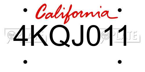 4KQJ011 California License Plate