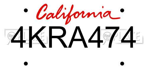 4KRA474 California License Plate