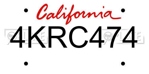 4KRC474 California License Plate
