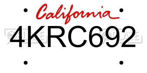 4KRC692 California License Plate
