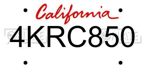 4KRC850 California License Plate