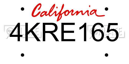 4KRE165 California License Plate