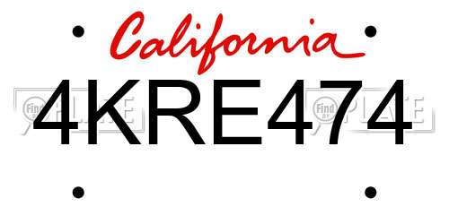 4KRE474 California License Plate