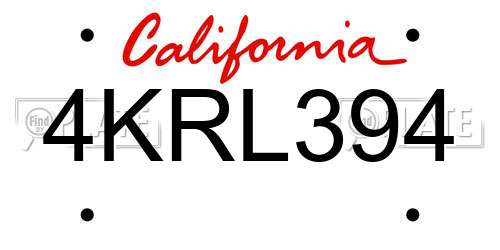4KRL394 California License Plate