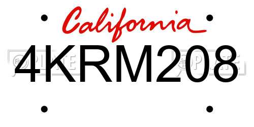4KRM208 California License Plate
