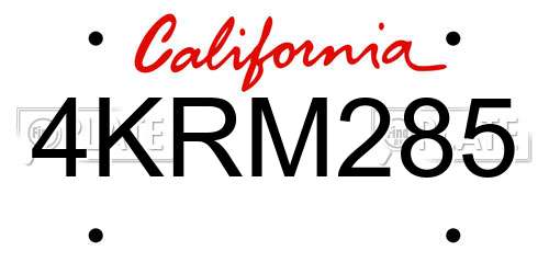 4KRM285 California License Plate