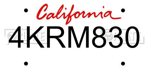 4KRM830 California License Plate