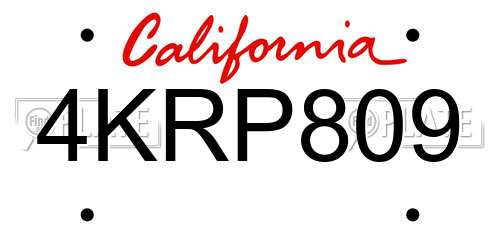 4KRP809 California License Plate