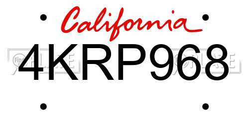 4KRP968 California License Plate