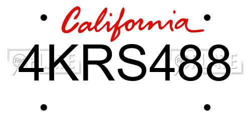 4KRS488 California License Plate