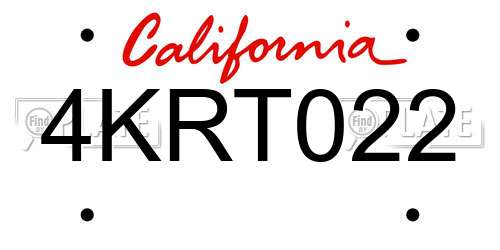 4KRT022 California License Plate