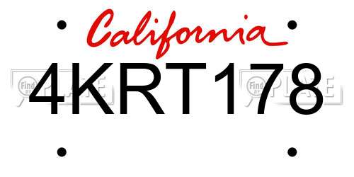 4KRT178 California License Plate