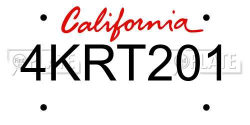 4KRT201 California License Plate