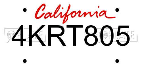 4KRT805 California License Plate