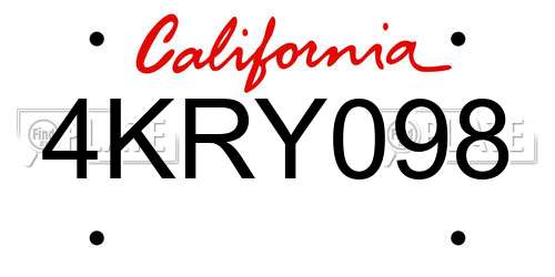 4KRY098 California License Plate