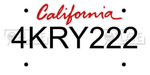 4KRY222 California License Plate