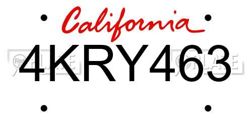 4KRY463 California License Plate