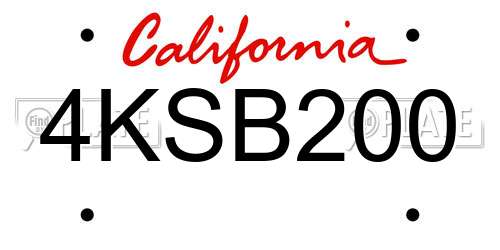 4KSB200 California License Plate