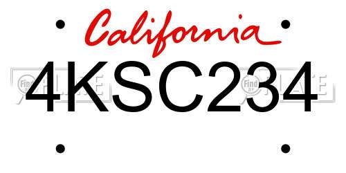 4KSC234 California License Plate