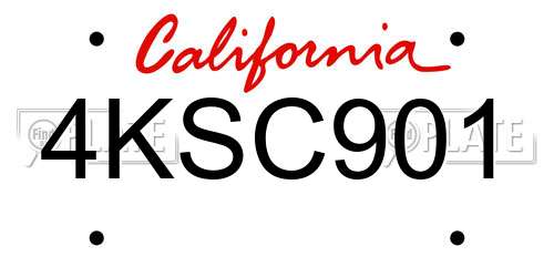 4KSC901 California License Plate