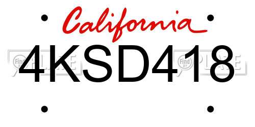 4KSD418 California License Plate