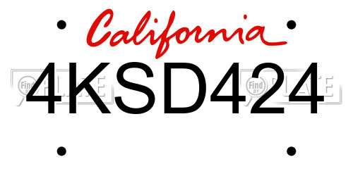 4KSD424 California License Plate