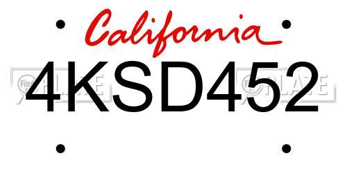 4KSD452 California License Plate