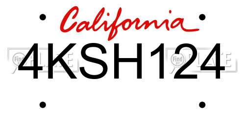 4KSH124 California License Plate