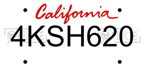 4KSH620 California License Plate