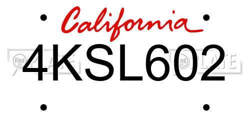 4KSL602 California License Plate