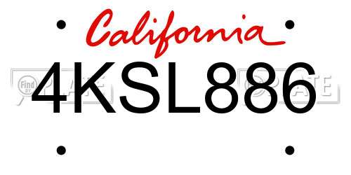 4KSL886 California License Plate