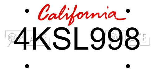 4KSL998 California License Plate