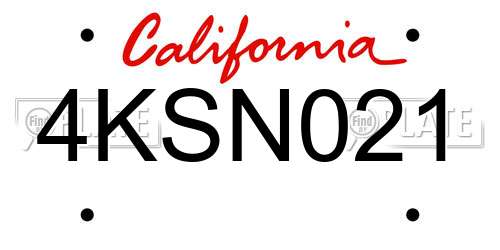 4KSN021 California License Plate