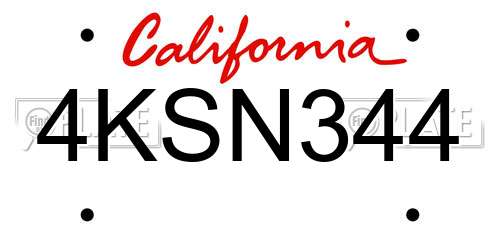 4KSN344 California License Plate