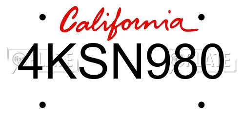 4KSN980 California License Plate