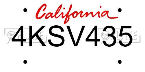 4KSV435 California License Plate