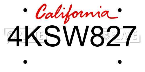 4KSW827 California License Plate
