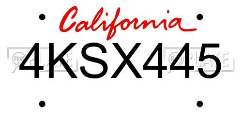 4KSX445 California License Plate