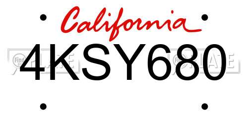 4KSY680 California License Plate