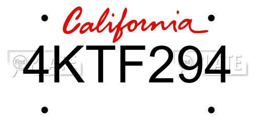 4KTF294 California License Plate