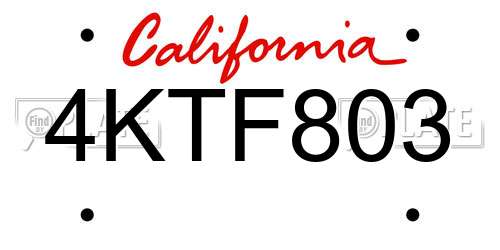 4KTF803 California License Plate